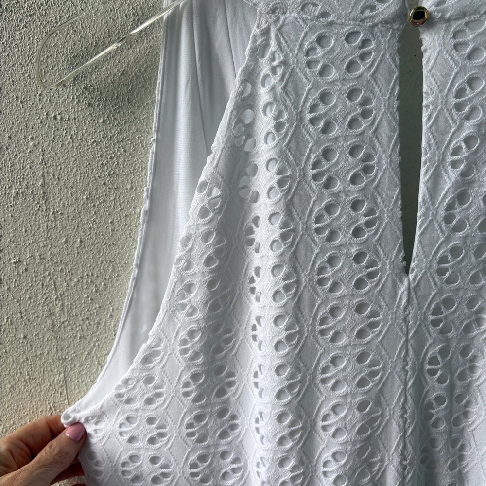 WHBM White Eyelet XL Sleeveless Dress NWT Keyhole Back V Neck Cruise Party Lined - Picture 12 of 16